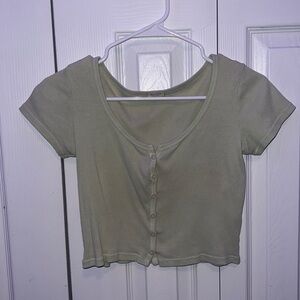 John Galt/Brandy Melville green buttoned up crop top.